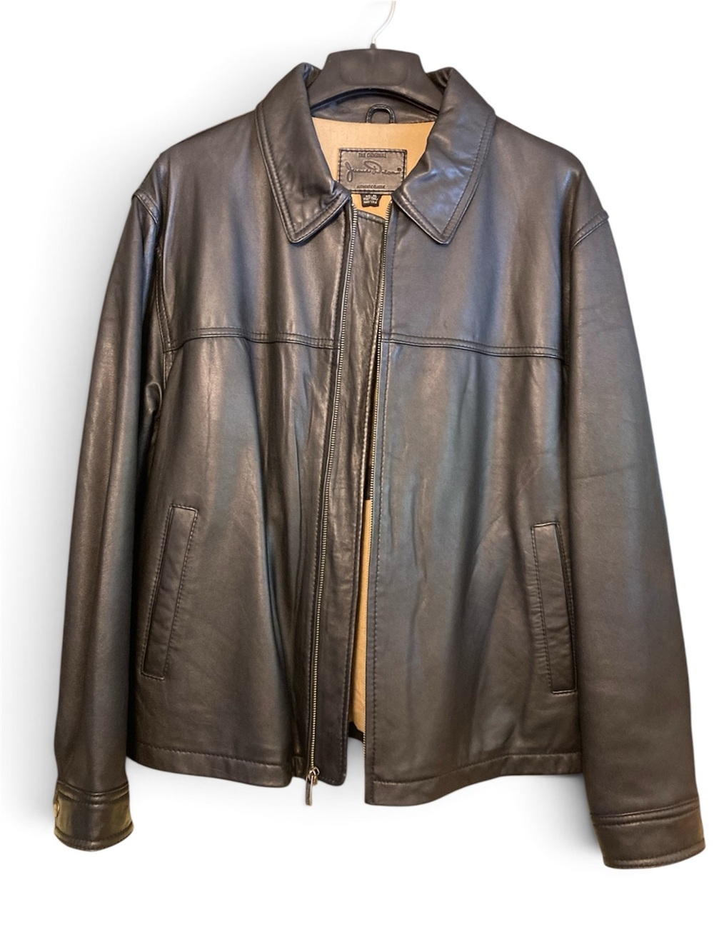 Men's Black Leather Bomber Jacket with Collar - The original James Dean